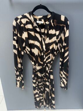 Calvin Klein Black and Cream Abstract Long-Sleeve Tie-Waist Dress